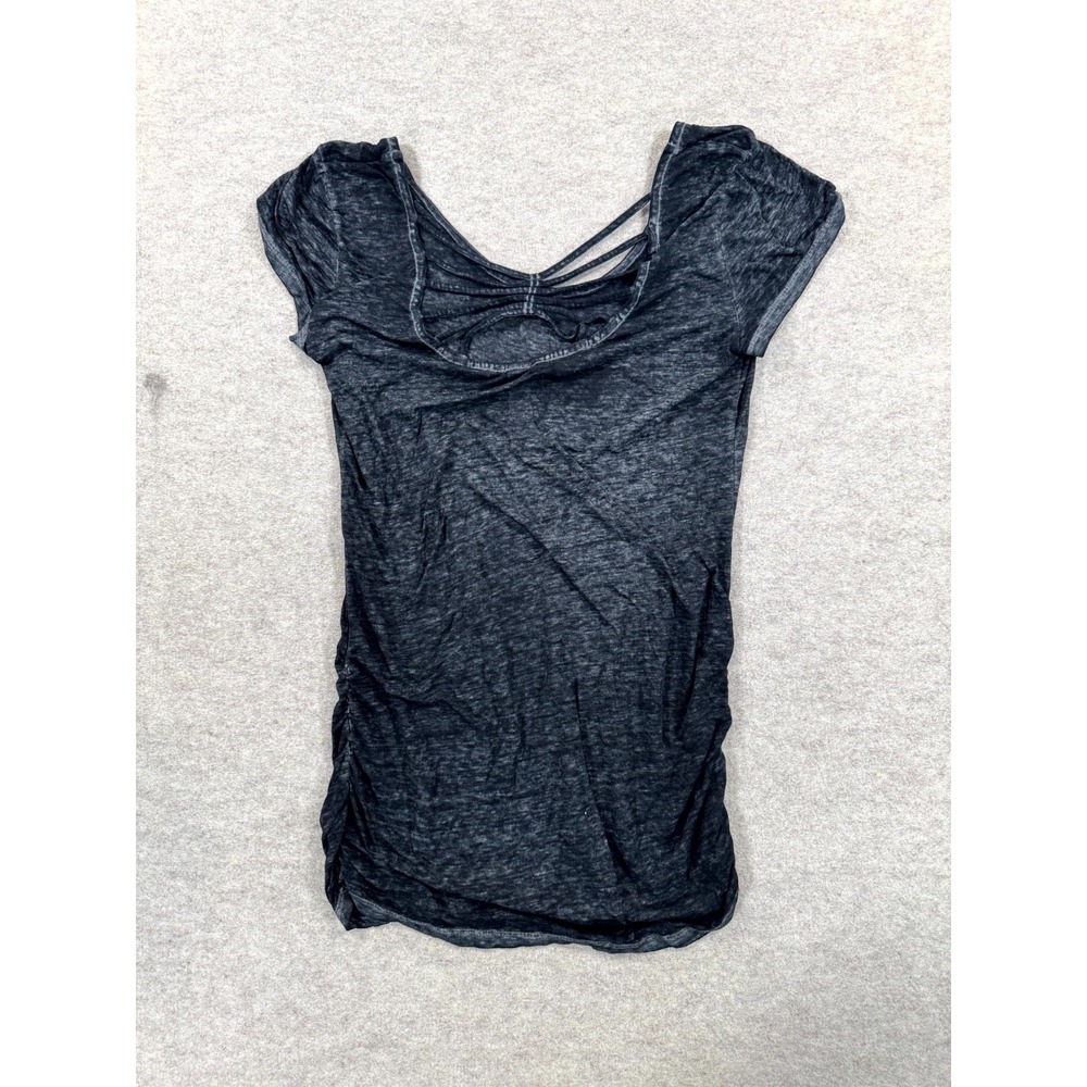 No Boundaries Black Strappy Back Short Sleeve Top Juniors Large 11-13 NJ28T125P